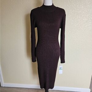 Nina Leonard Dark Brown Long Sleeve Dress
